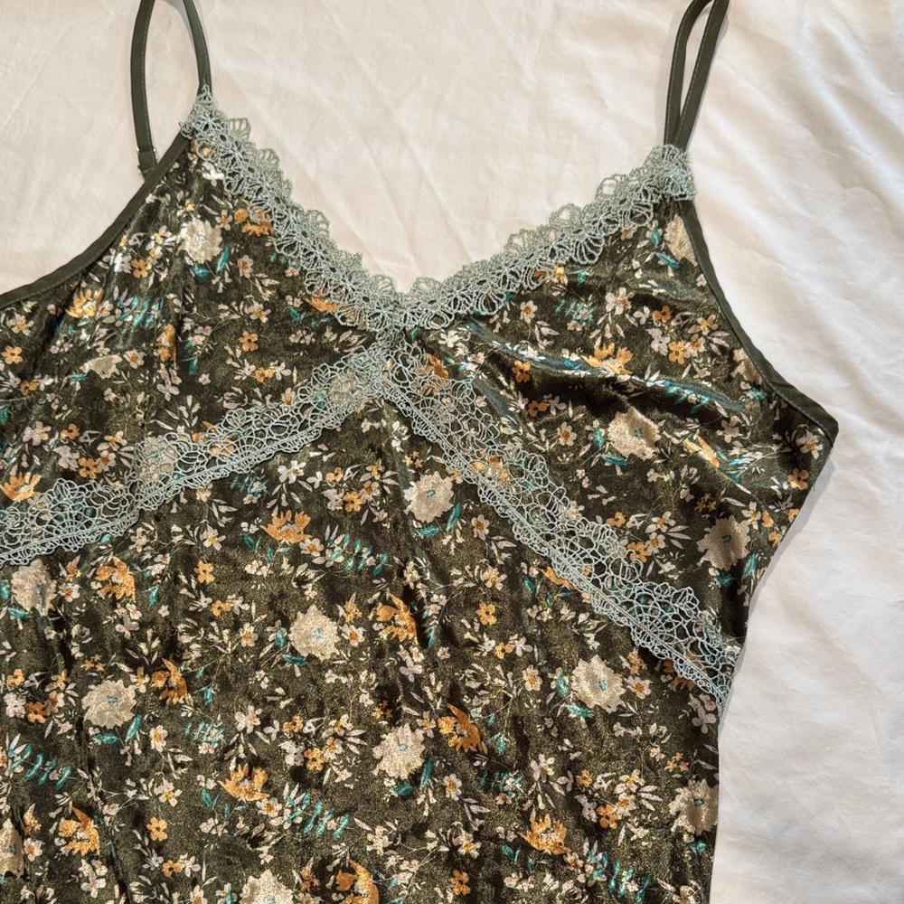 Cider Floral Maxi Dress with Lace Trim - Green and Blue